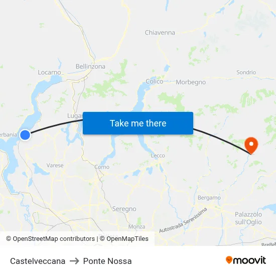 Castelveccana to Ponte Nossa map