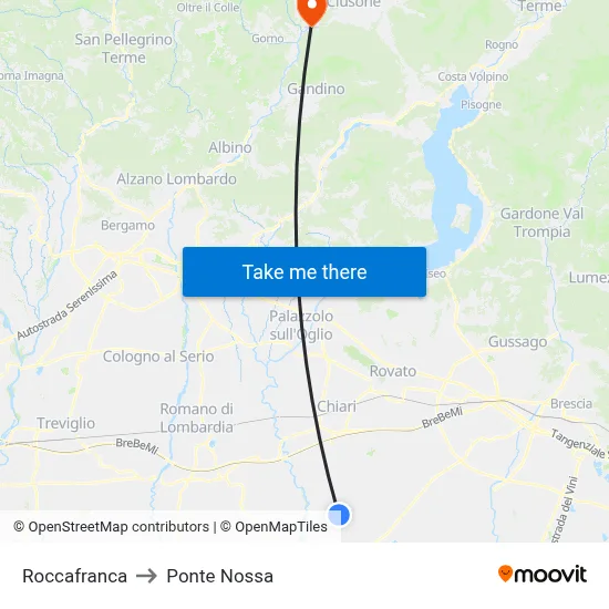 Roccafranca to Ponte Nossa map