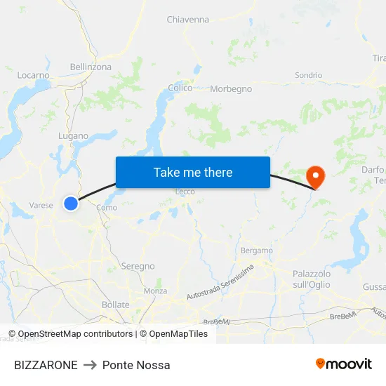 BIZZARONE to Ponte Nossa map