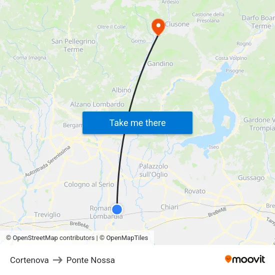 Cortenova to Ponte Nossa map