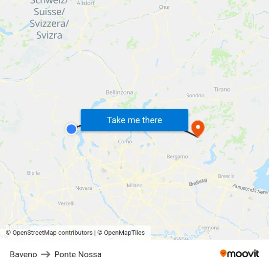 Baveno to Ponte Nossa map