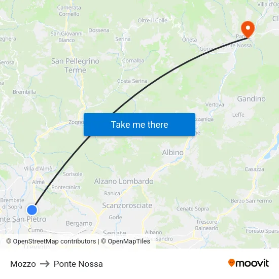 Mozzo to Ponte Nossa map