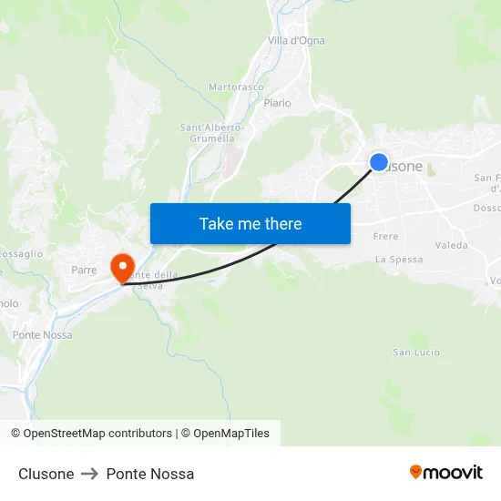 Clusone to Ponte Nossa map