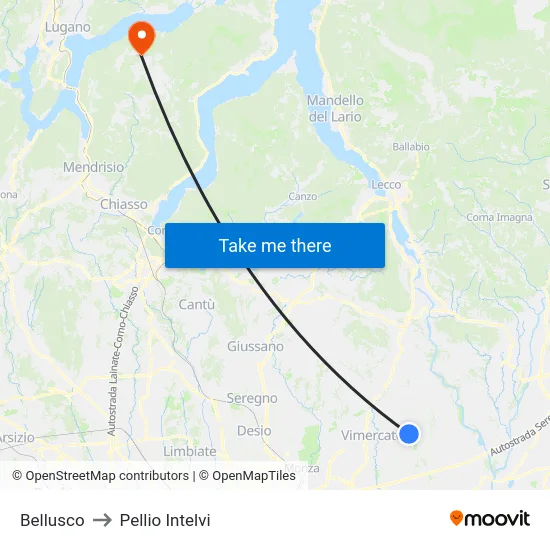 Bellusco to Pellio Intelvi map