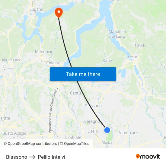 Biassono to Pellio Intelvi map