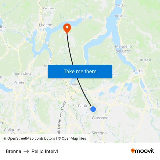 Brenna to Pellio Intelvi map