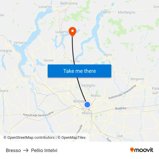Bresso to Pellio Intelvi map