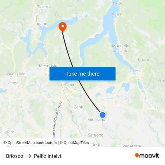 Briosco to Pellio Intelvi map