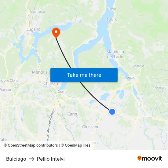 Bulciago to Pellio Intelvi map