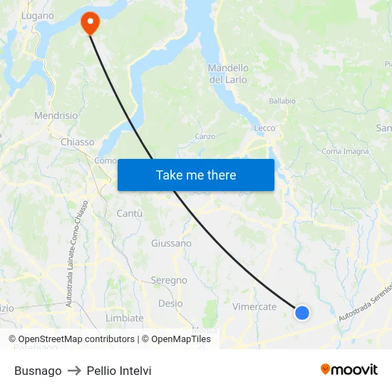 Busnago to Pellio Intelvi map
