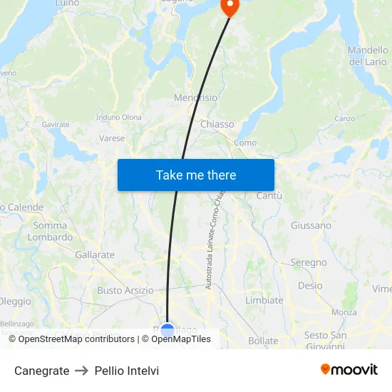 Canegrate to Pellio Intelvi map