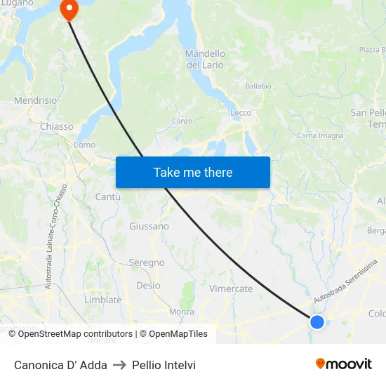 Canonica D' Adda to Pellio Intelvi map