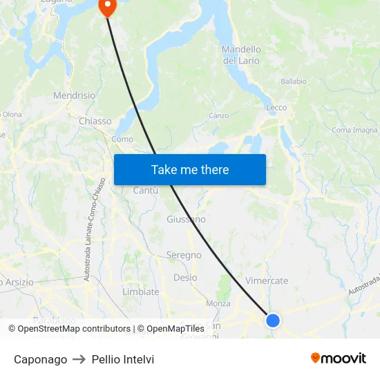 Caponago to Pellio Intelvi map