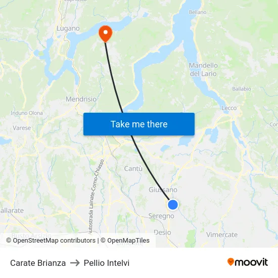 Carate Brianza to Pellio Intelvi map