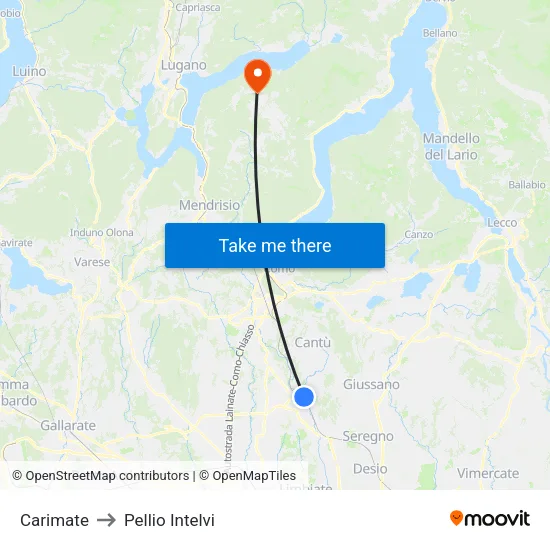 Carimate to Pellio Intelvi map