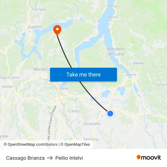 Cassago Brianza to Pellio Intelvi map