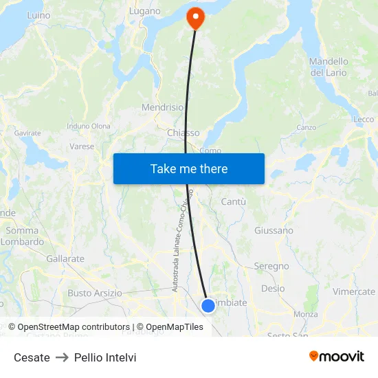 Cesate to Pellio Intelvi map