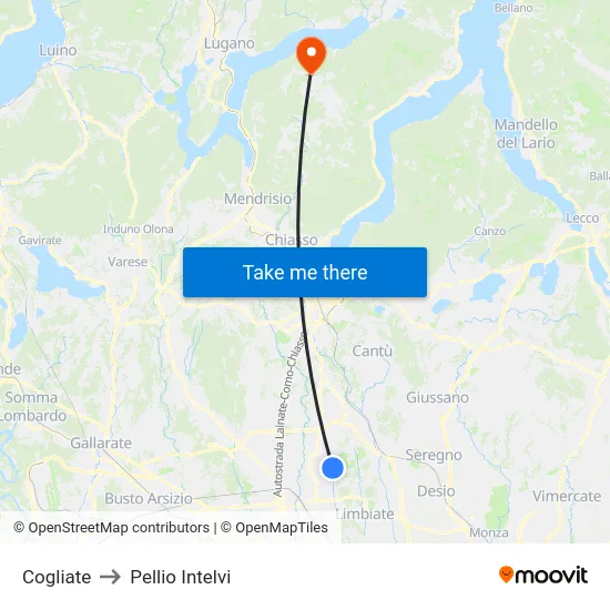 Cogliate to Pellio Intelvi map