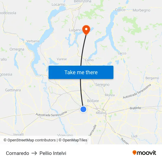 Cornaredo to Pellio Intelvi map