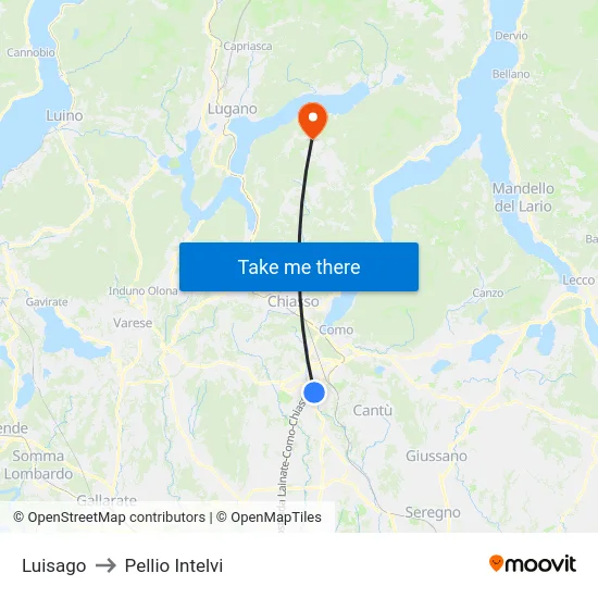Luisago to Pellio Intelvi map
