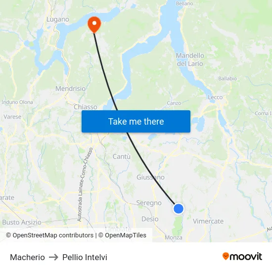 Macherio to Pellio Intelvi map