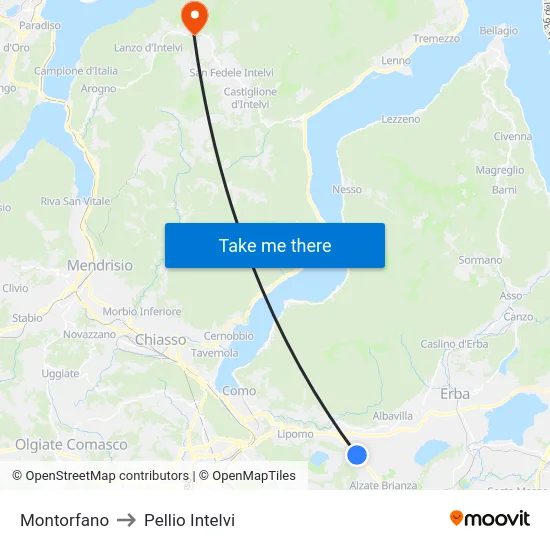 Montorfano to Pellio Intelvi map