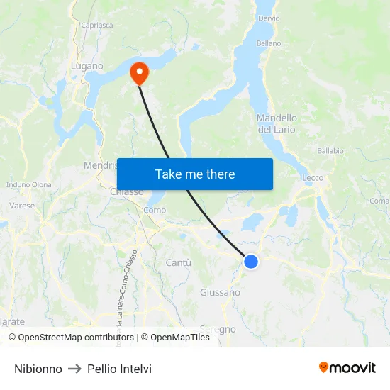 Nibionno to Pellio Intelvi map