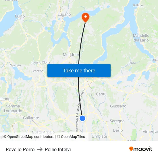 Rovello Porro to Pellio Intelvi map