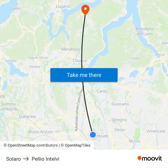 Solaro to Pellio Intelvi map