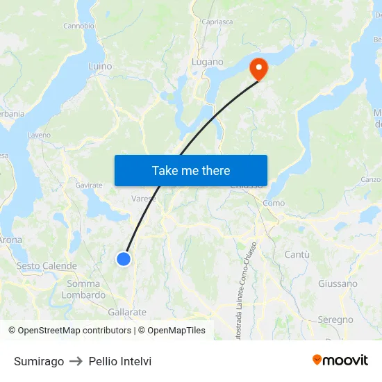 Sumirago to Pellio Intelvi map