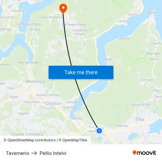 Tavernerio to Pellio Intelvi map