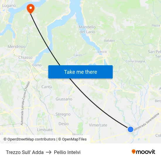 Trezzo Sull' Adda to Pellio Intelvi map