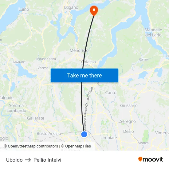 Uboldo to Pellio Intelvi map