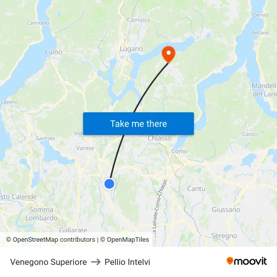 Venegono Superiore to Pellio Intelvi map