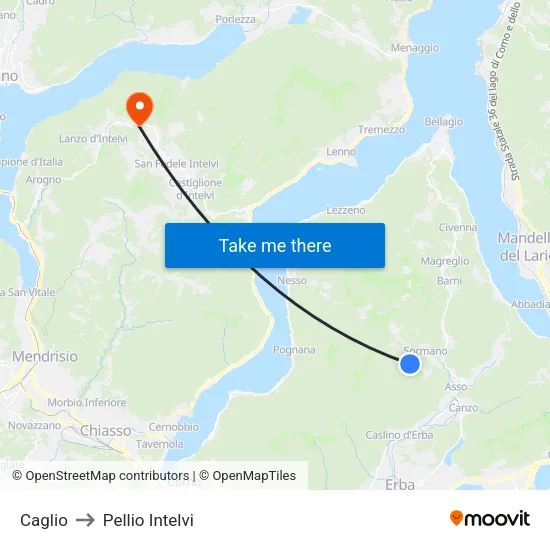 Caglio to Pellio Intelvi map