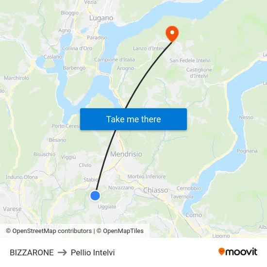 Bizzarone to Pellio Intelvi map