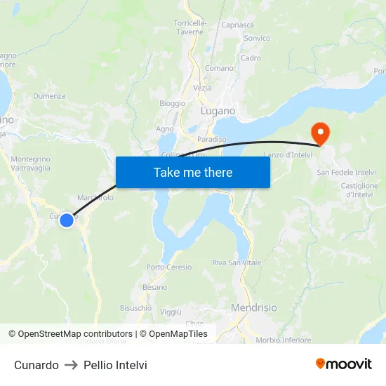 Cunardo to Pellio Intelvi map