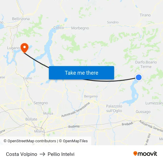 Costa Volpino to Pellio Intelvi map