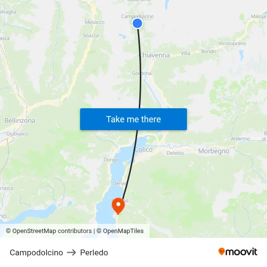 Campodolcino to Perledo map