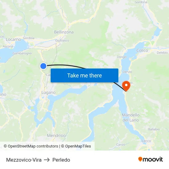 Mezzovico-Vira to Perledo map