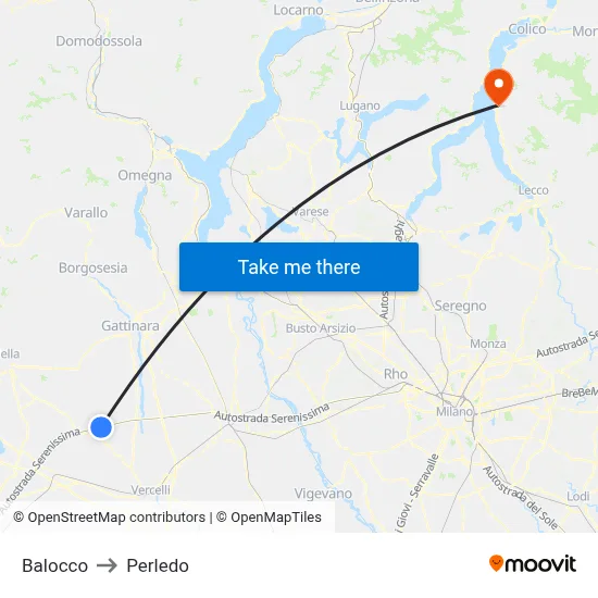 Balocco to Perledo map