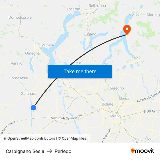 Carpignano Sesia to Perledo map