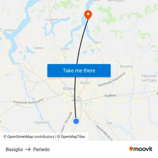 Basiglio to Perledo map