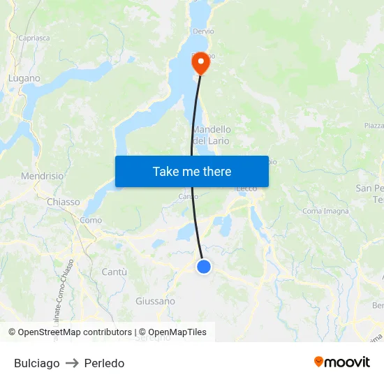 Bulciago to Perledo map