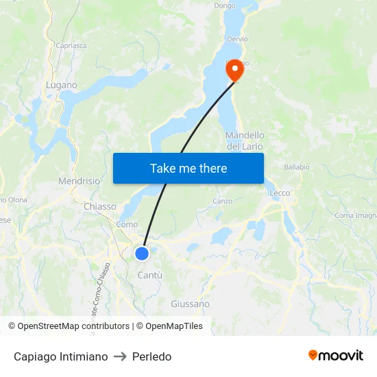 Capiago Intimiano to Perledo map