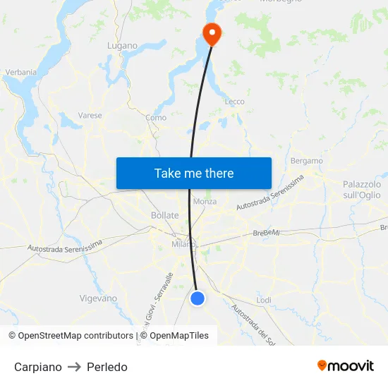 Carpiano to Perledo map