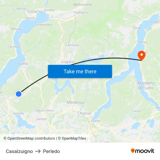Casalzuigno to Perledo map