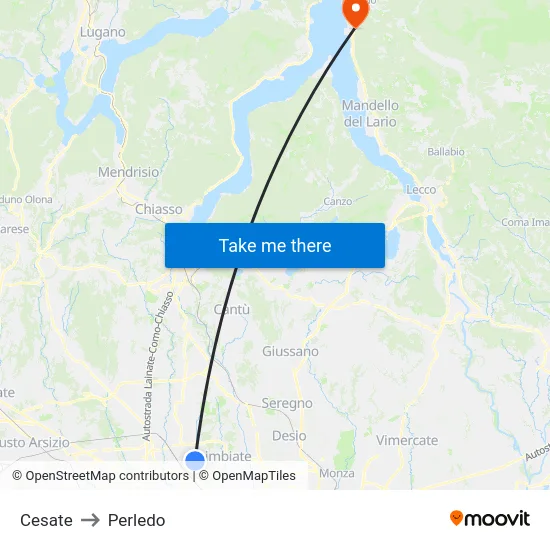 Cesate to Perledo map