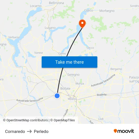 Cornaredo to Perledo map