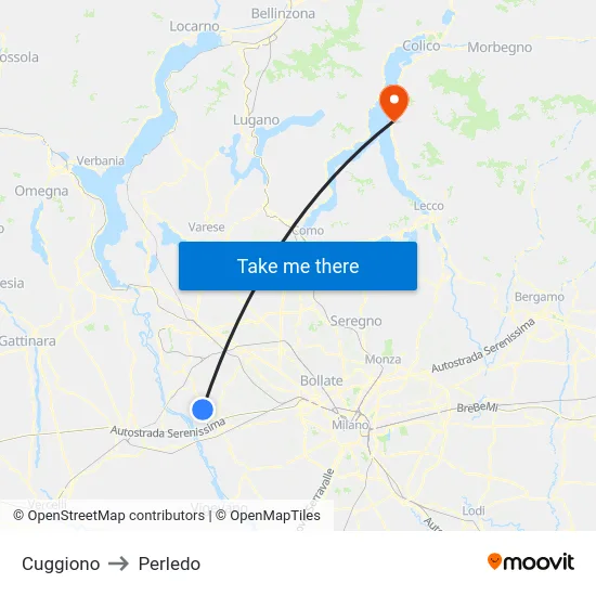 Cuggiono to Perledo map